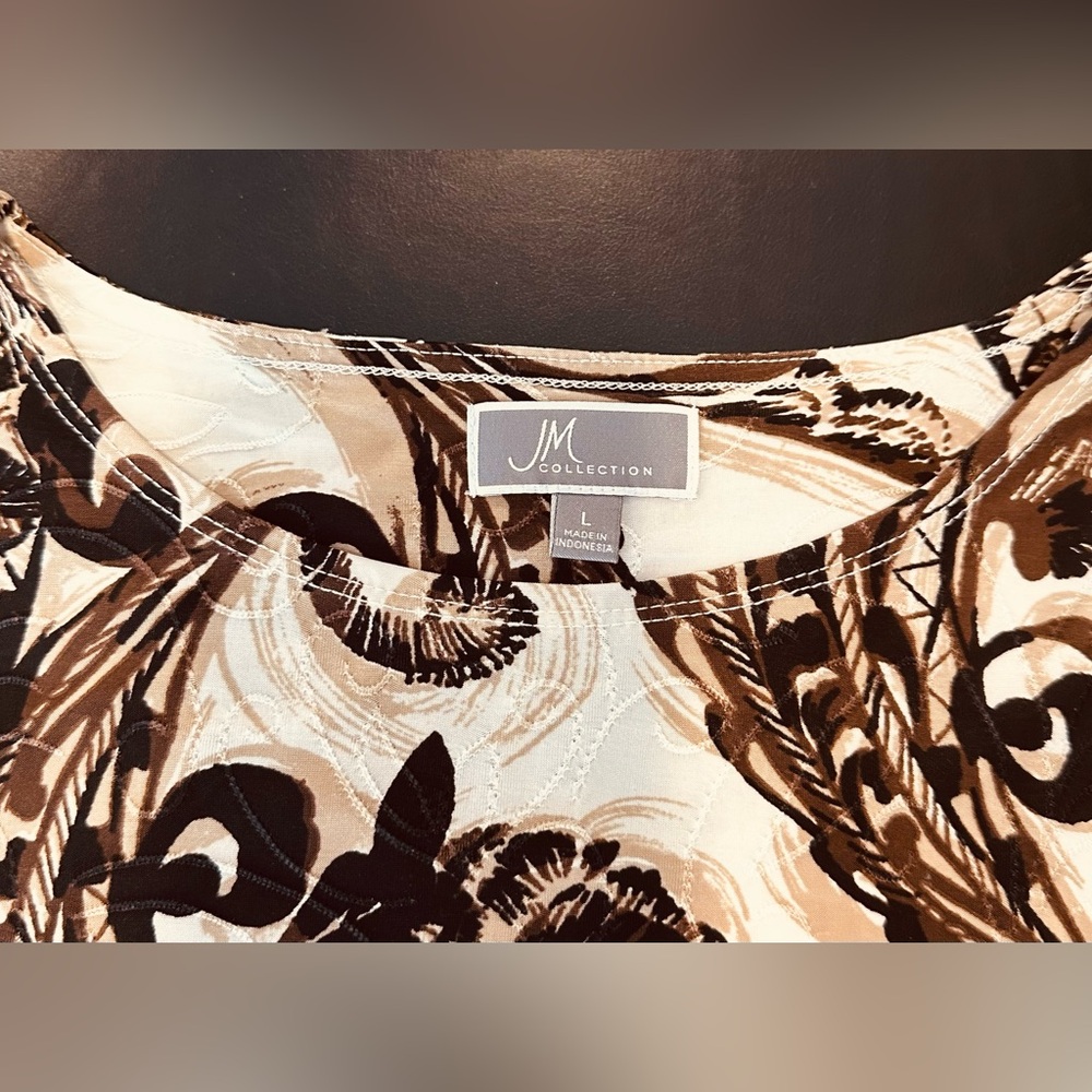 JM Collection Black, Brown, and Cream Paisley Blouse - Picture 3 of 3